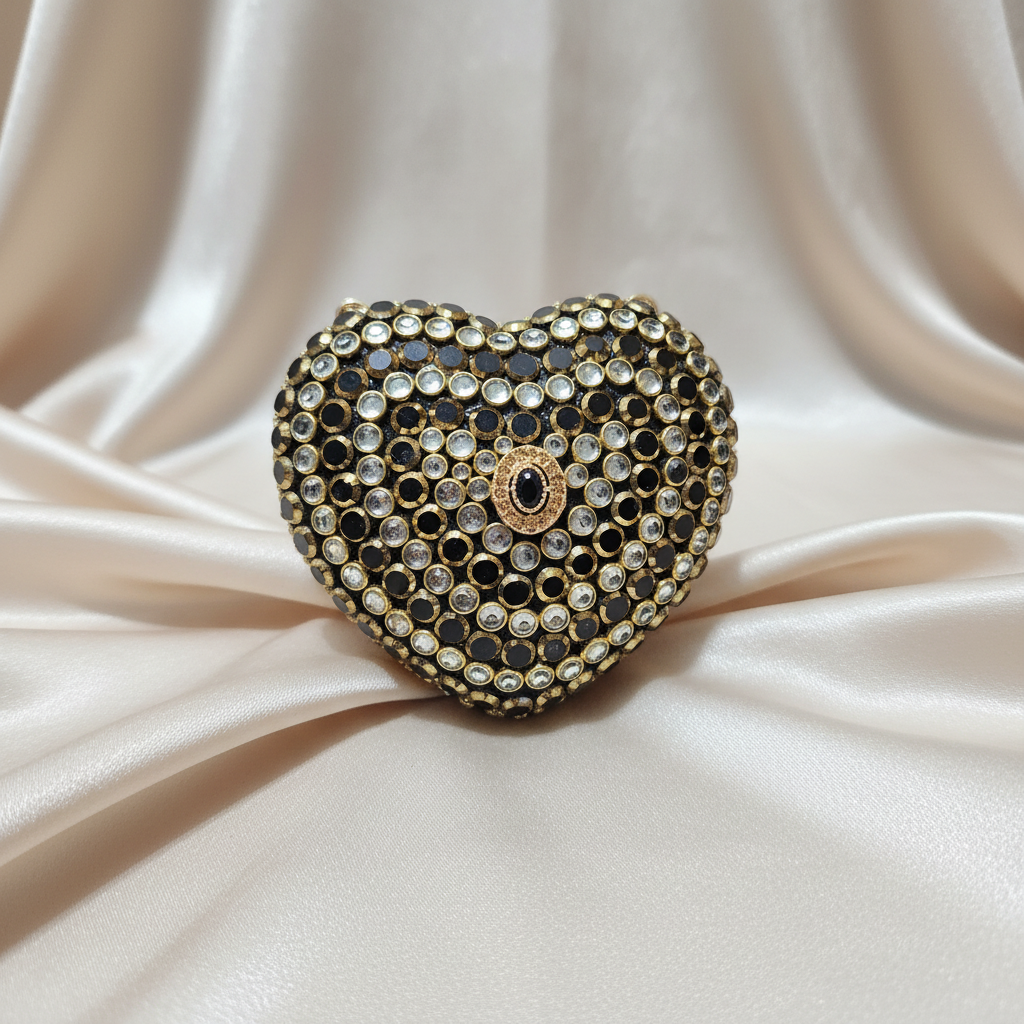 Crystal Heart Clutch (Black) – Khussa Corner