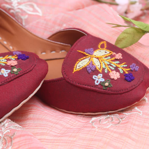 maroon loafer, embroidered khussa, khussa feet