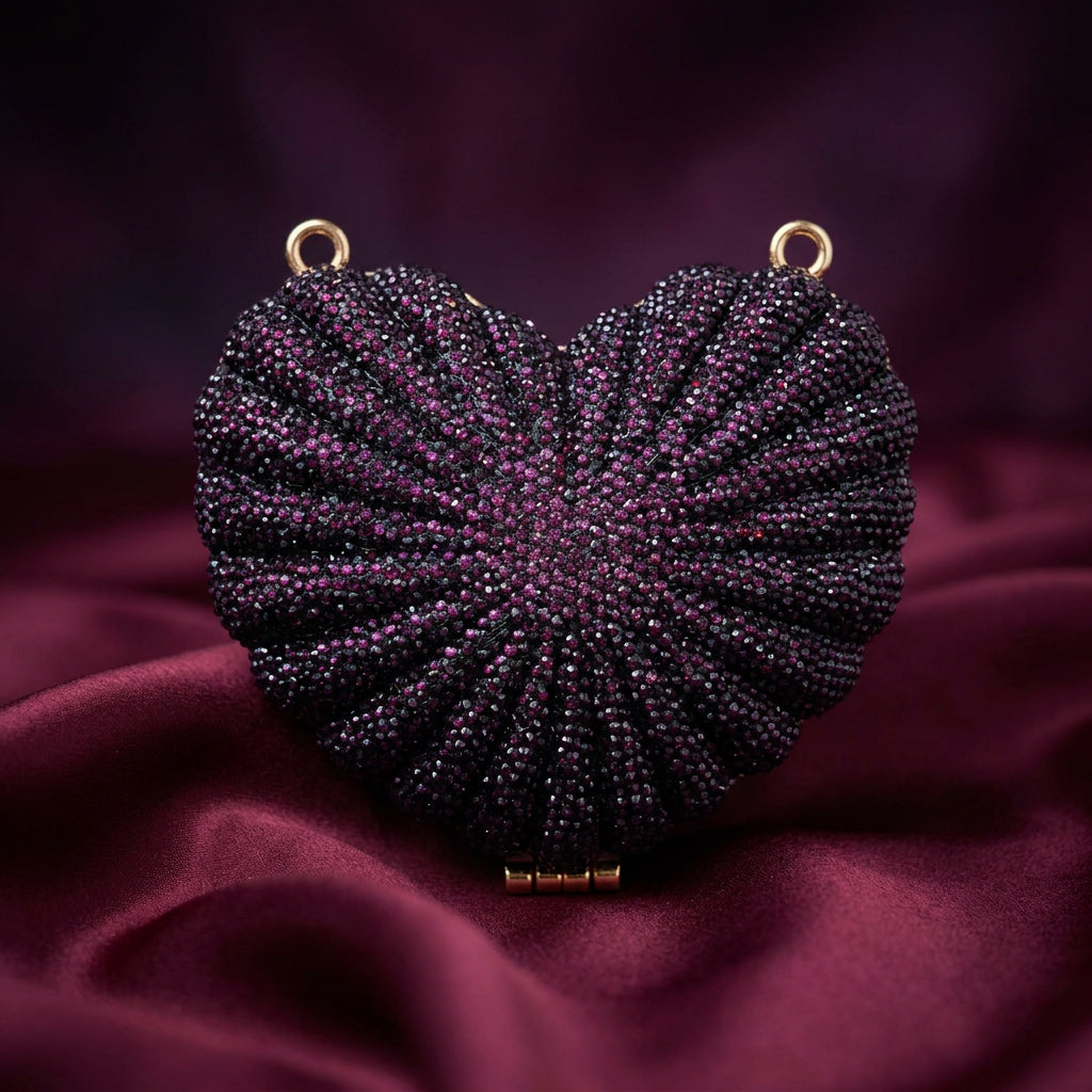 Amour Crystal Heart Clutch (Plum)