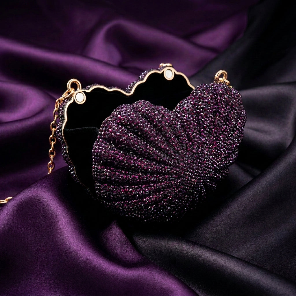 Amour Crystal Heart Clutch (Plum)
