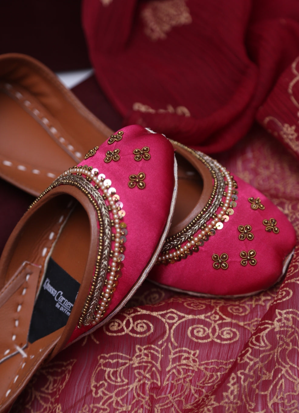 Shocking Pink Work Khussa