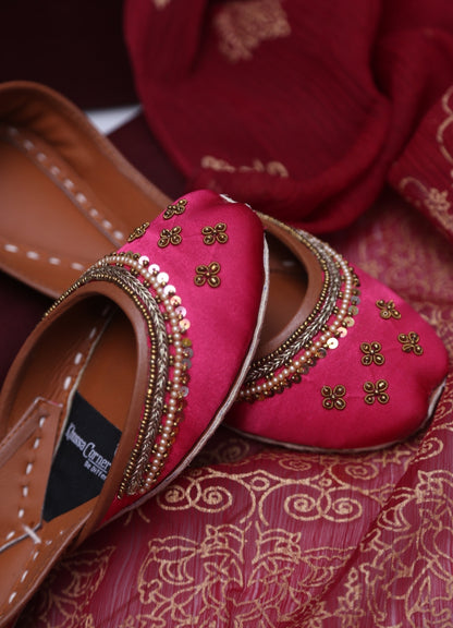 Shocking Pink Work Khussa