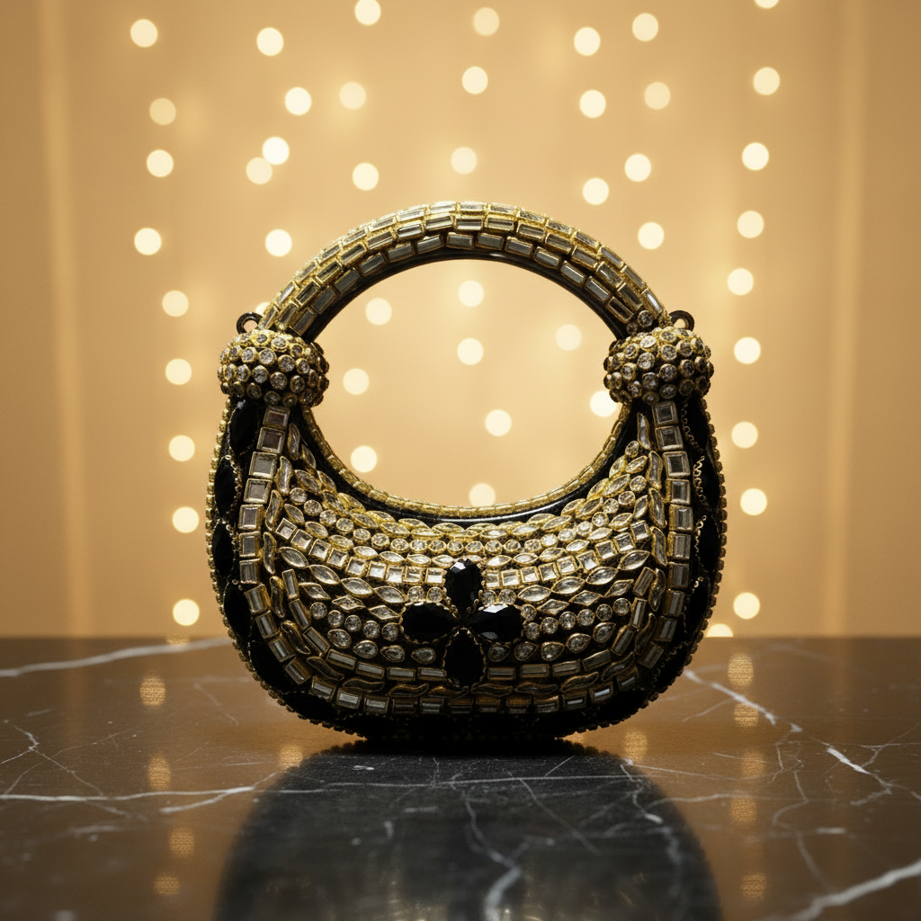 Kundan JetBlack Clutch