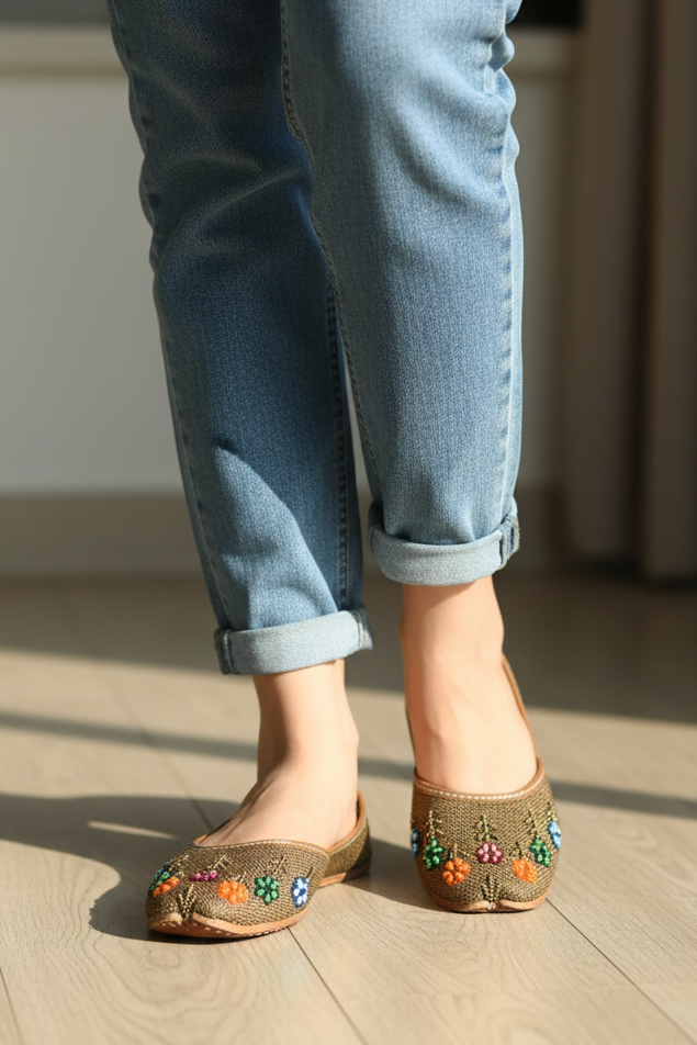 Floral Jute khussa(Brown)