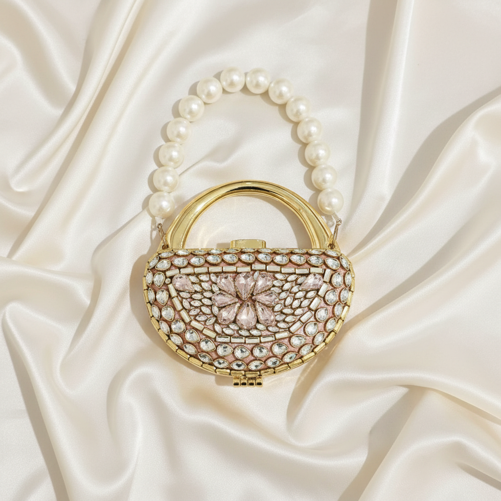 Mughlia Kundan Clutch (Blush Pink)