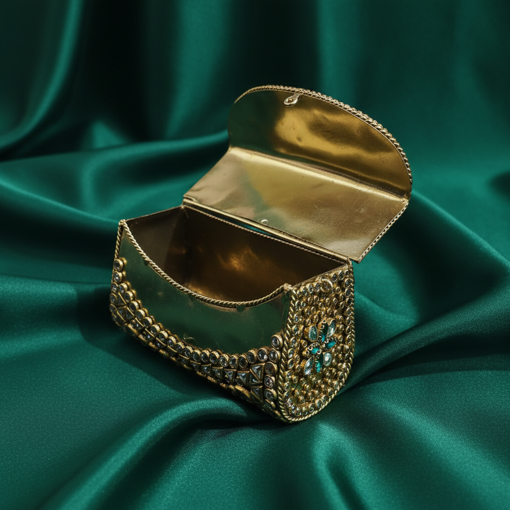 Kundan Turkish Clutch - Emerald Green
