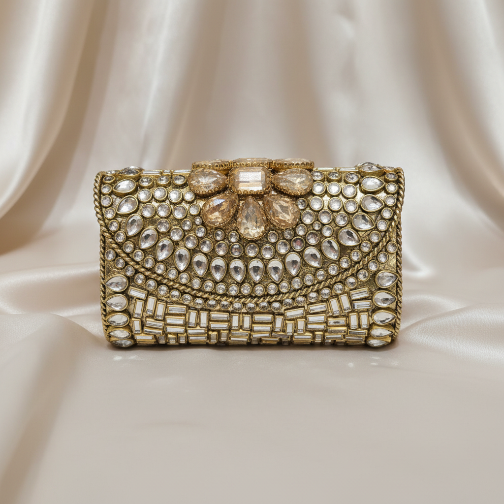 Kundan Turkish Clutch - Gold
