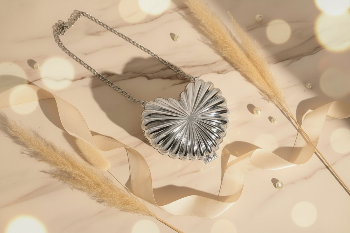 Metal Heart Clutch (Silver)