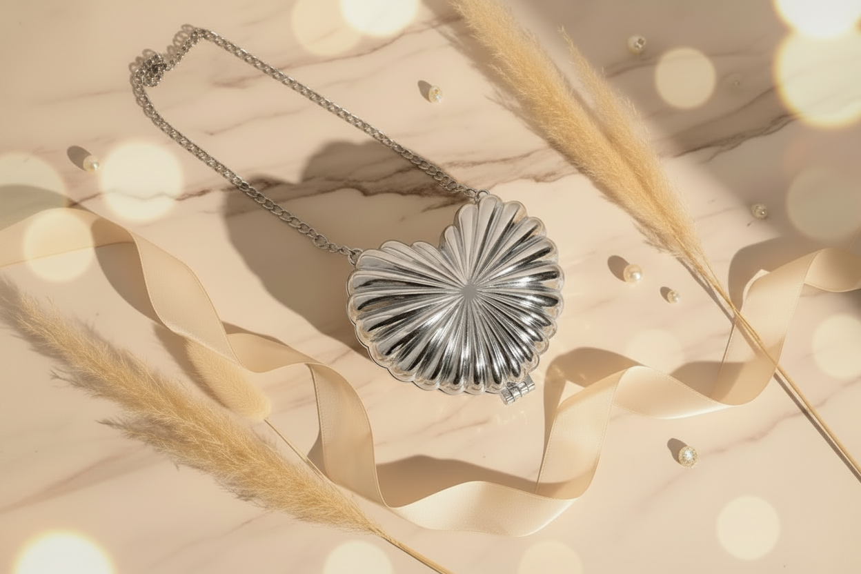 Metal Heart Clutch (Silver)