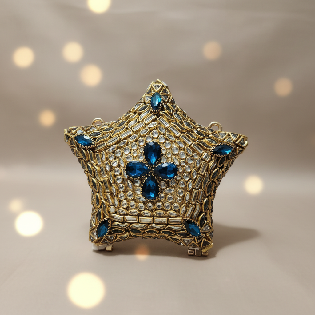 Kundan Sitaara Clutch (Sapphire)