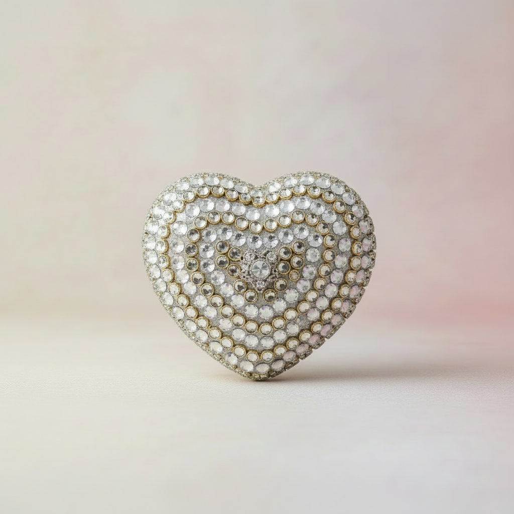 Crystal Heart Clutch (Silver)