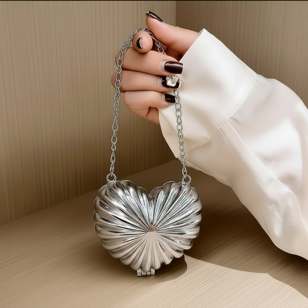 Metal Heart Clutch (Silver)