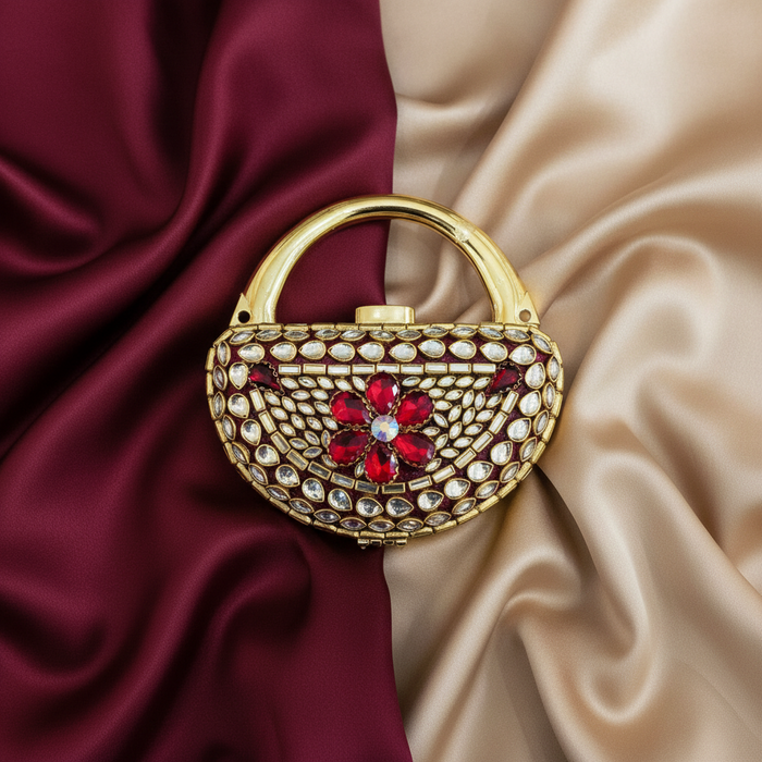Mughlia Kundan Clutch (Red)