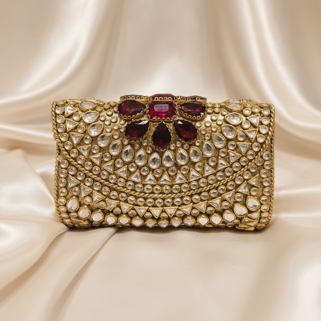Kundan Turkish Clutch - Red