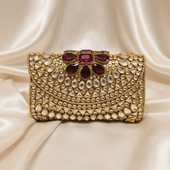 Kundan Turkish Clutch - Red