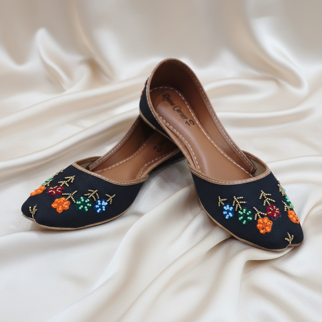 Floral Jute khussa(Black)