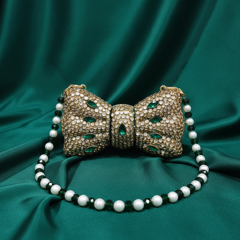 Kundan Bow Clutch (Green)
