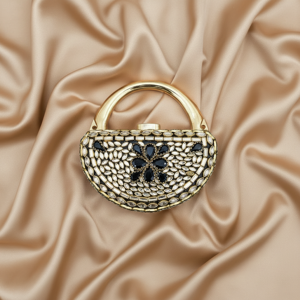 Mughlia Kundan Clutch (Black)