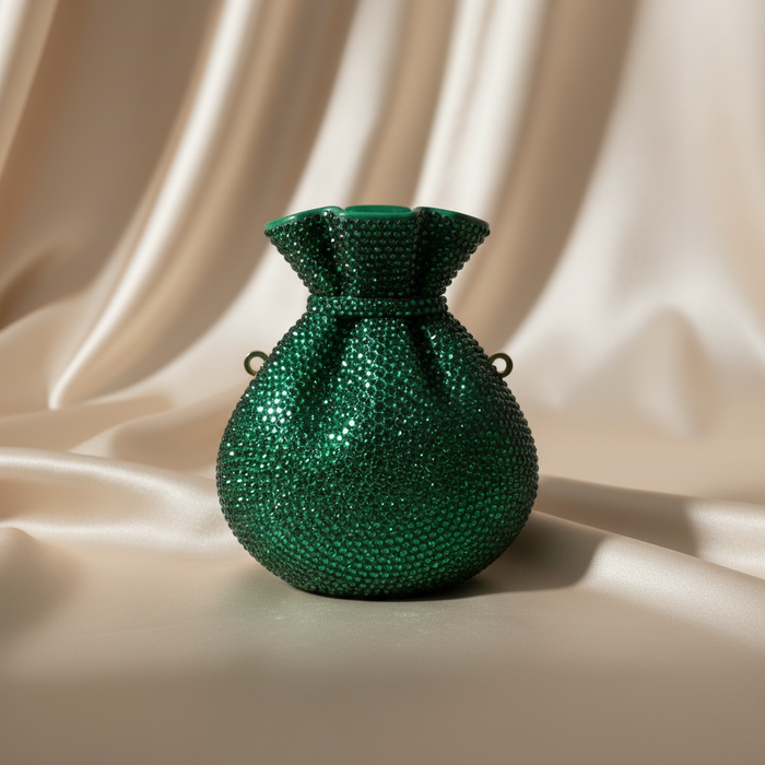 Rhinestone Potli Clutch- Emerald Green