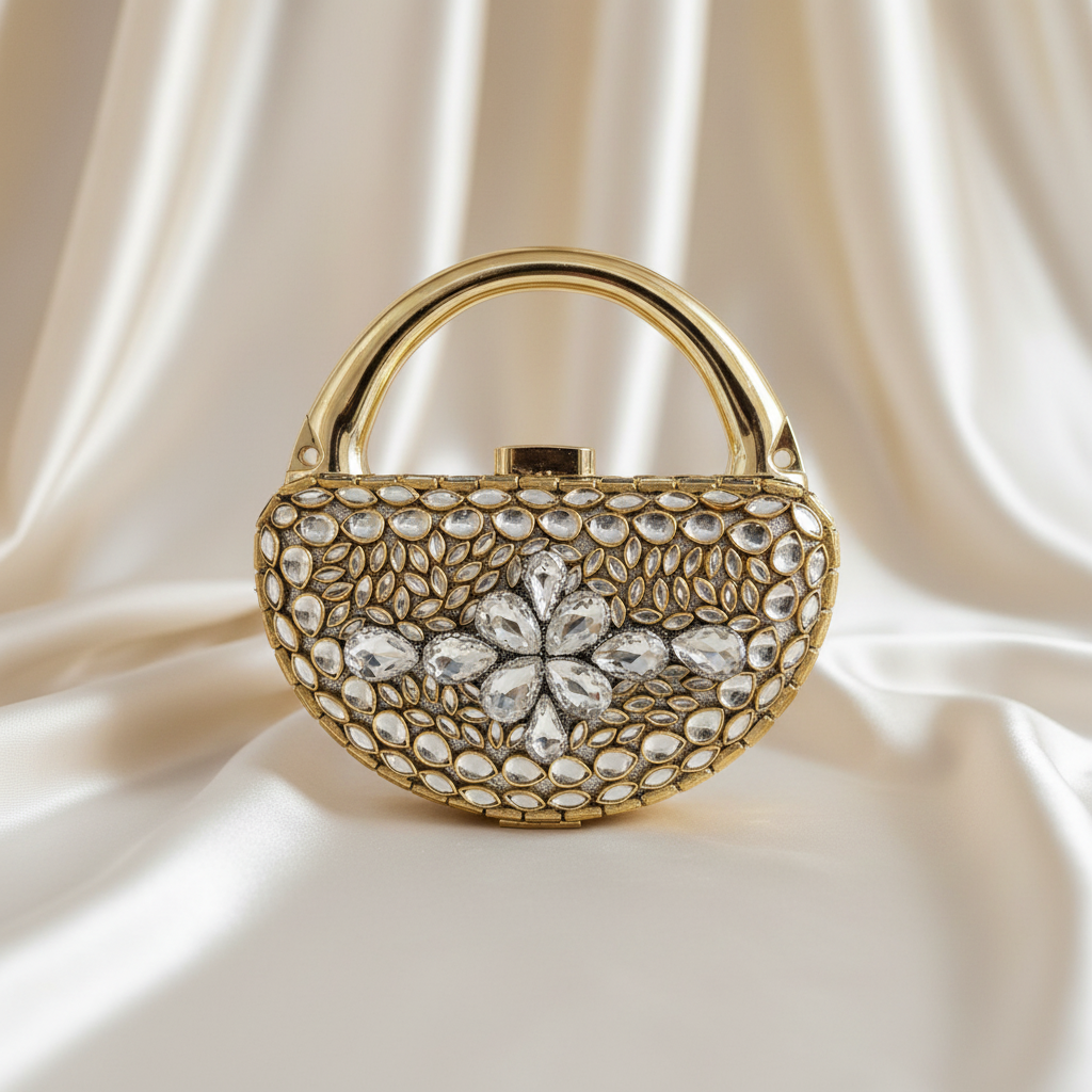 Mughlia Kundan Clutch (Silver)