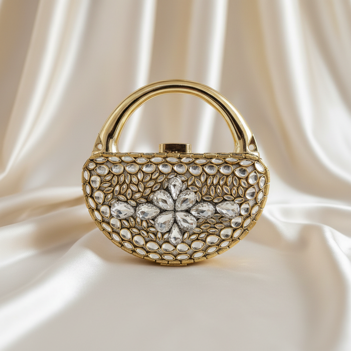 Mughlia Kundan Clutch (Silver)