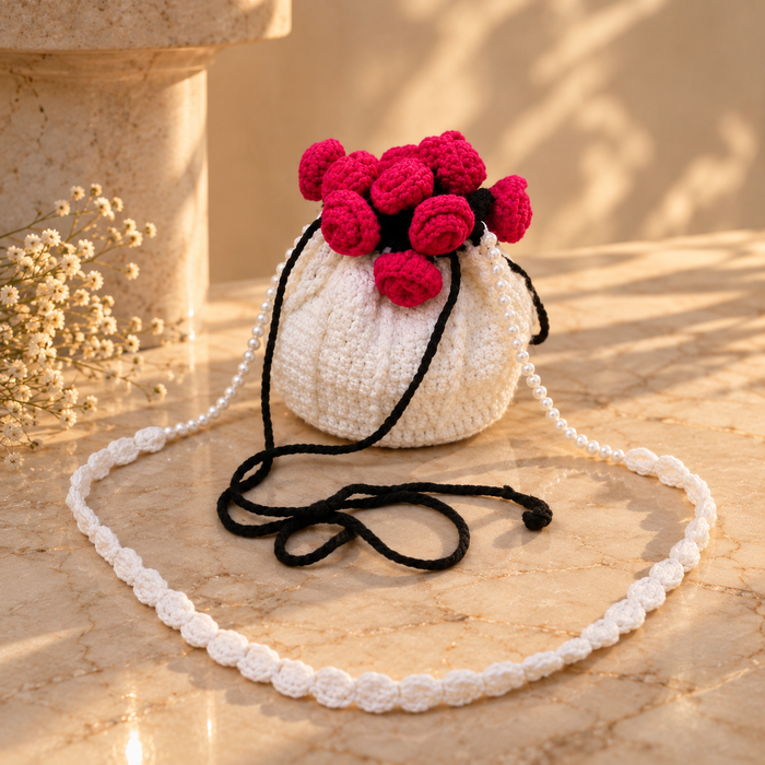 Rose Crochet Potli (Hot Pink)