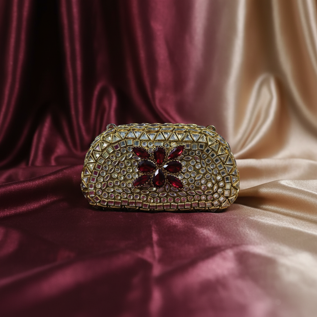 Kundan Capsule MiniClutch (Red)