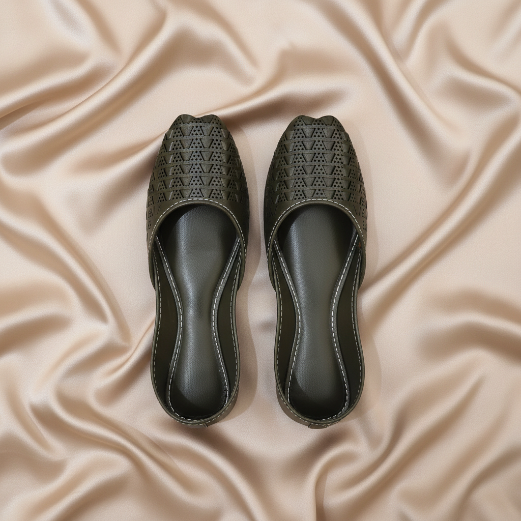 Chikankari Khussa-Olive Green
