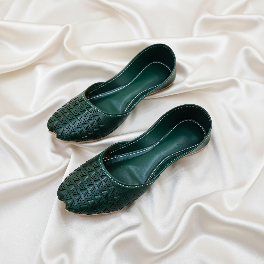 Chikankari Khussa-Dark Green