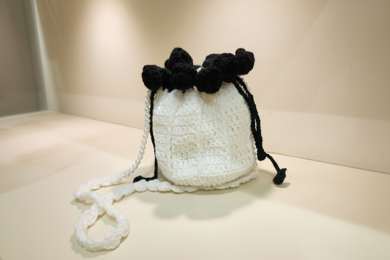 Rose Crochet Potli (Black)