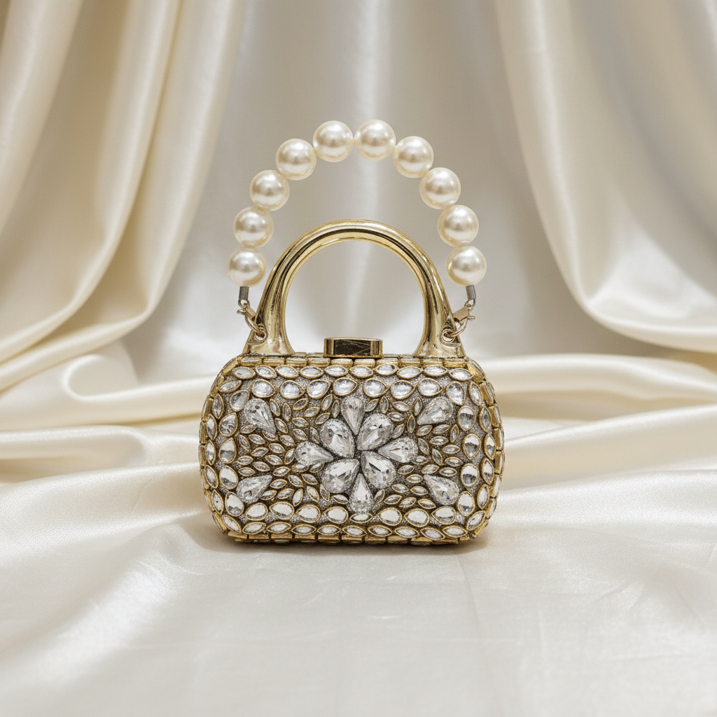 Nawabi Kundan Clutch (Silver)