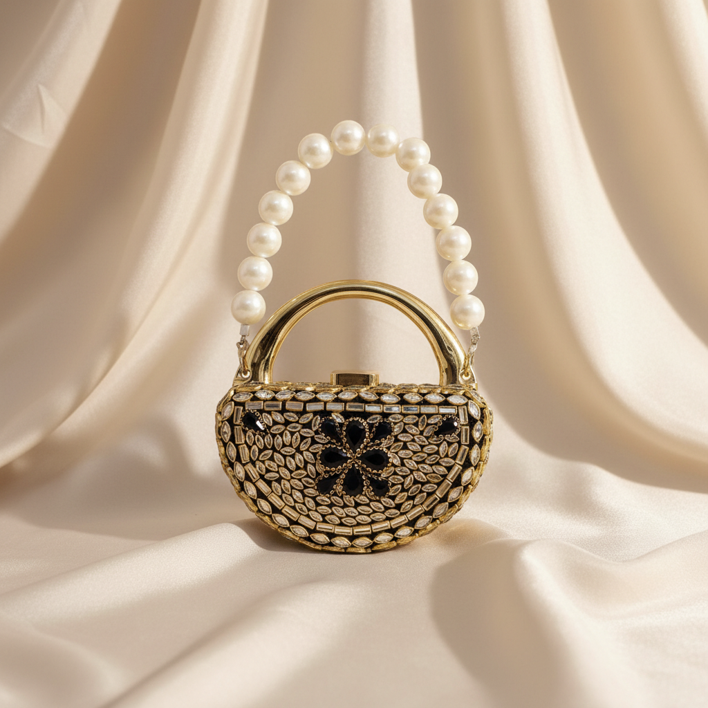 Mughlia Kundan Clutch (Black)