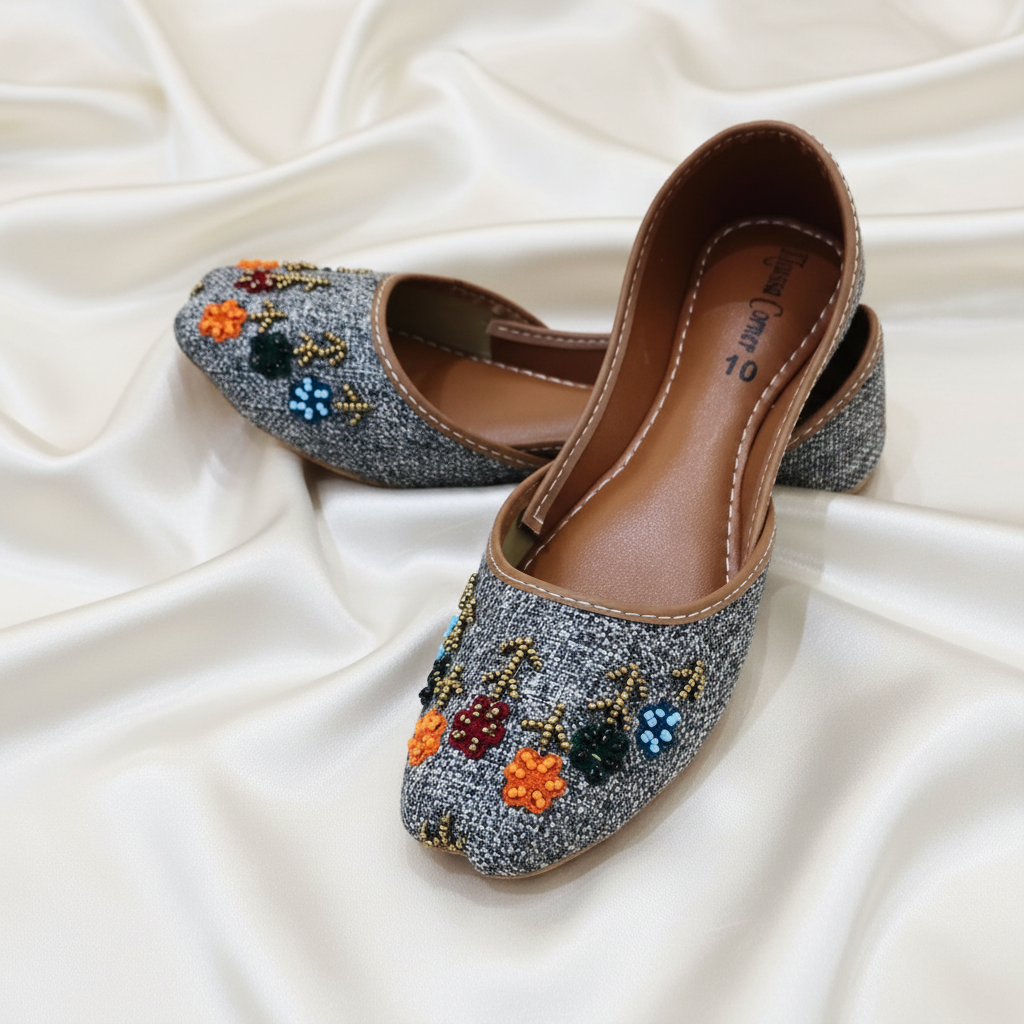 Floral Jute khussa(Grey)