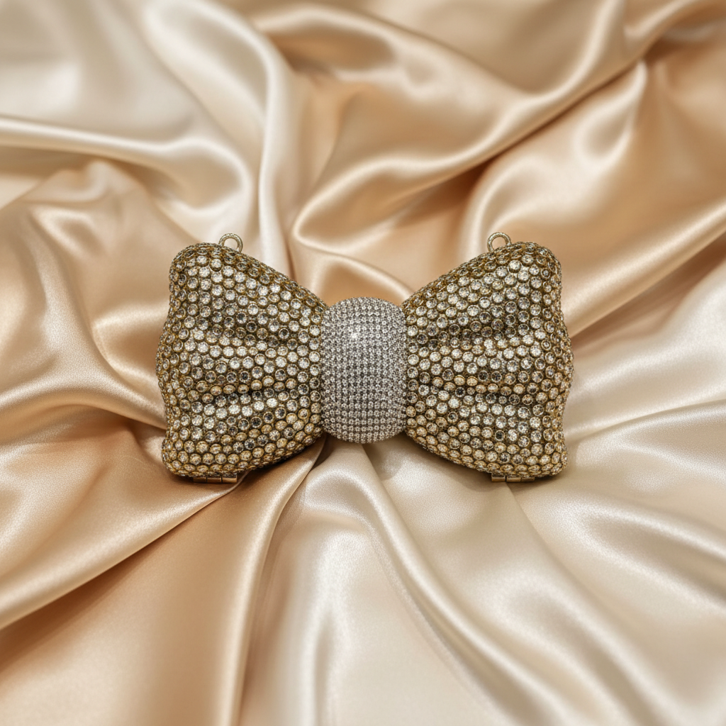 Kundan Bow Clutch (Fuchsia)