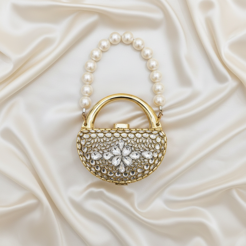 Mughlia Kundan Clutch (Silver)