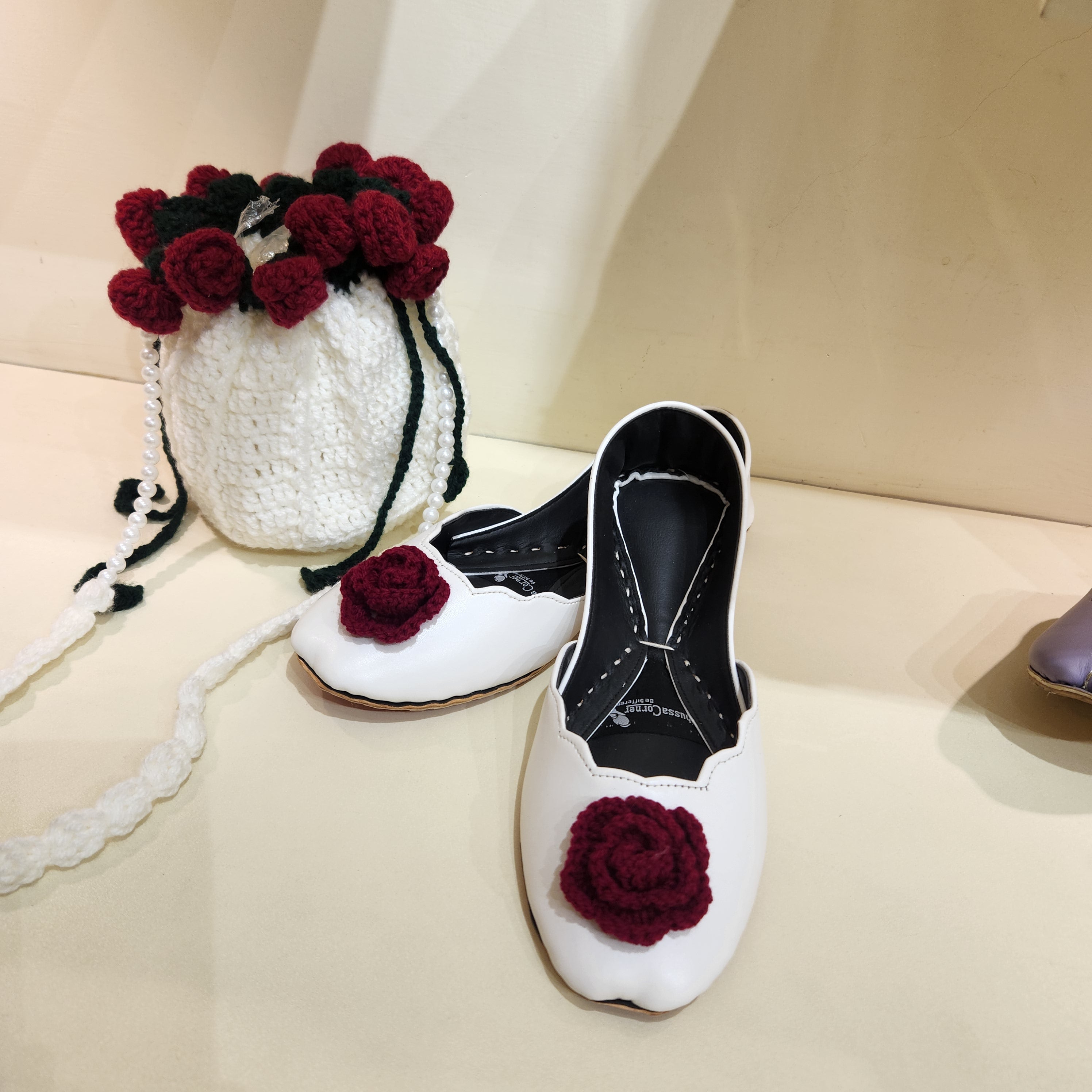 Red Roses Crochet Khussa & Potli Combo