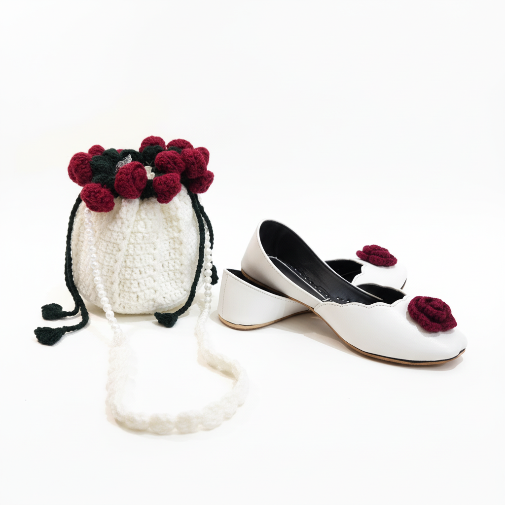 Red Roses Crochet Khussa & Potli Combo