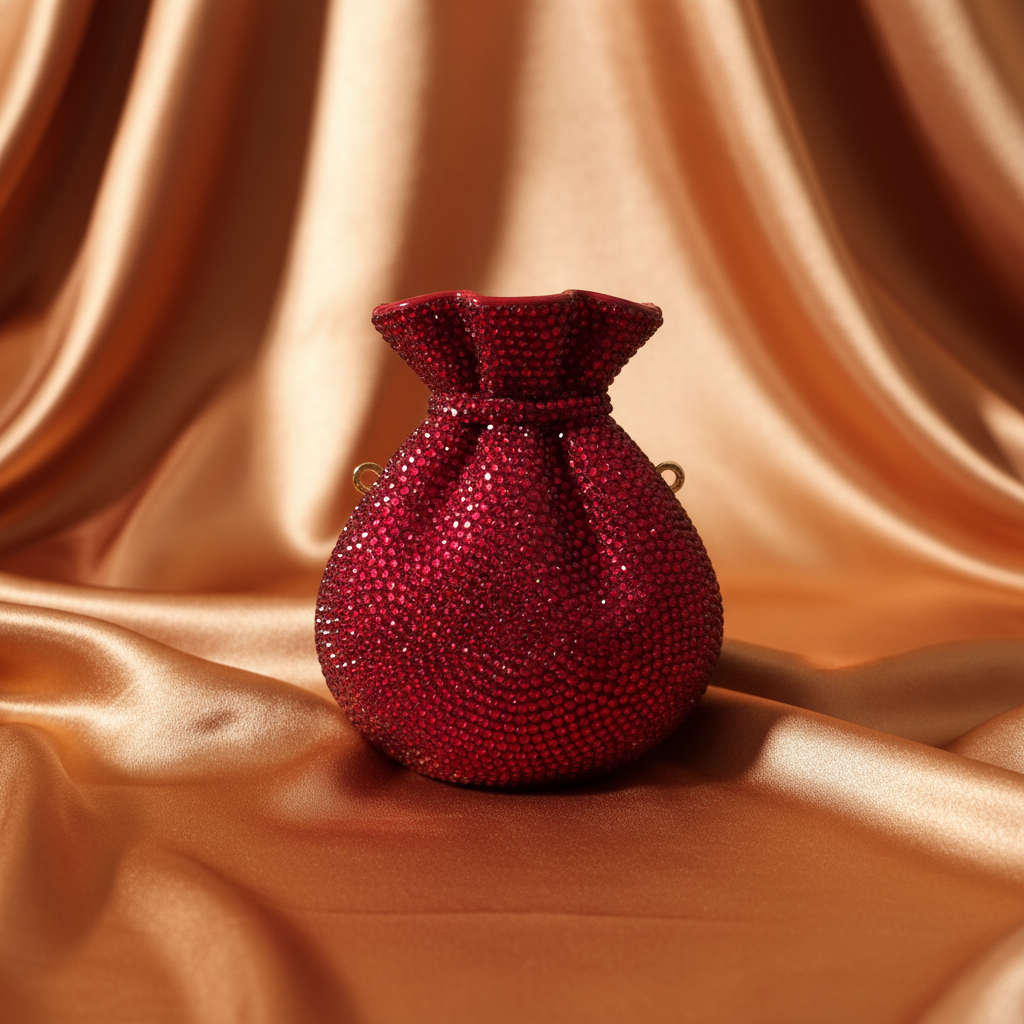 Rhinestone Potli Clutch- Red