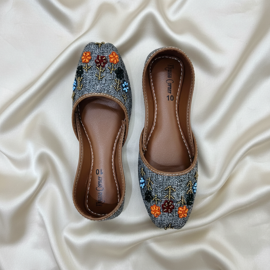 Floral Jute khussa(Grey)