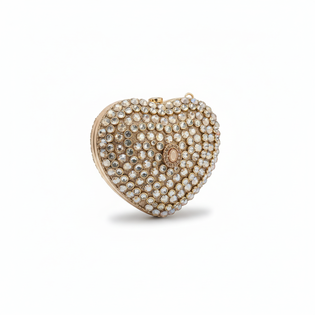 Crystal Heart Clutch (Ivory Gold)