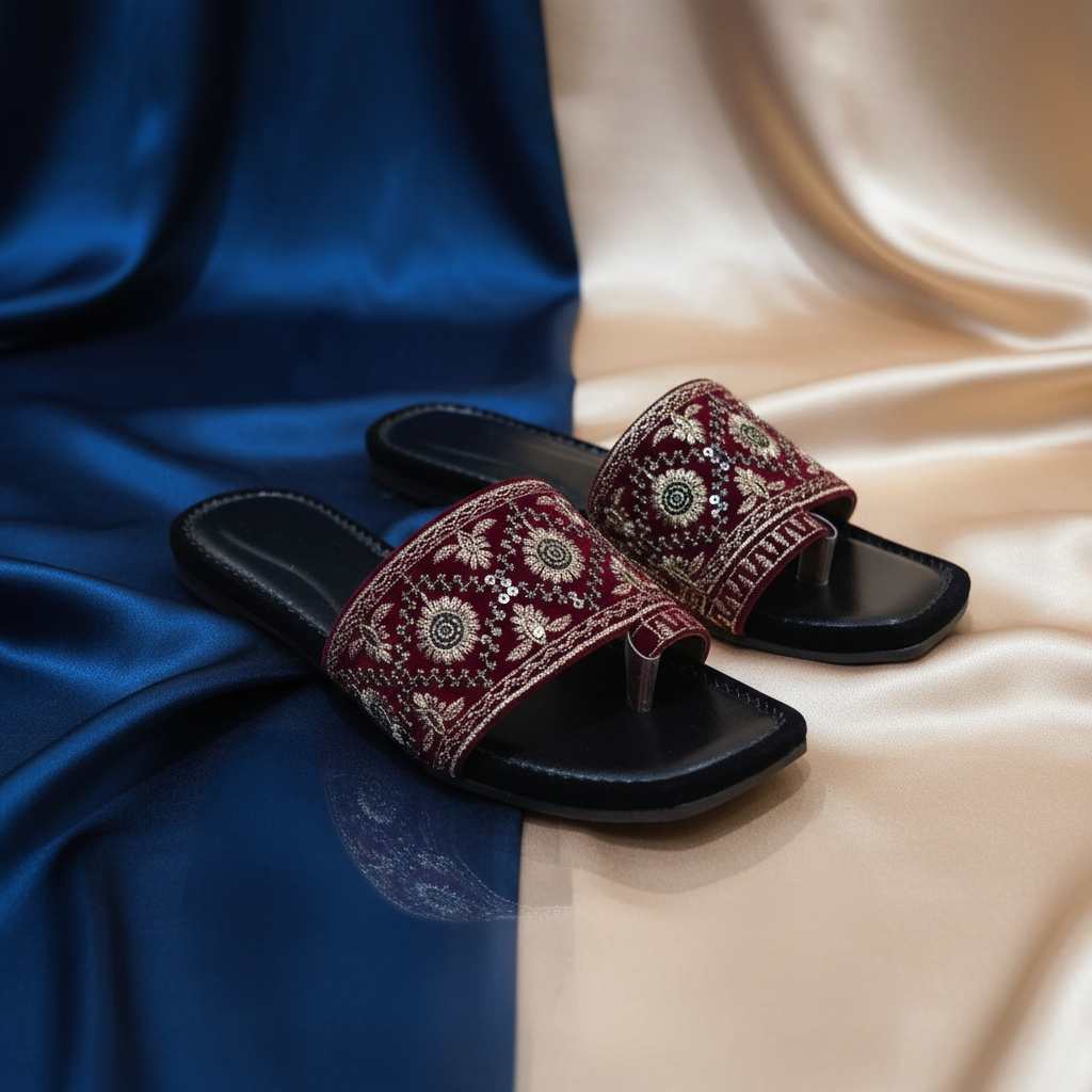 Maroon Embroidered Slider(Maroon)