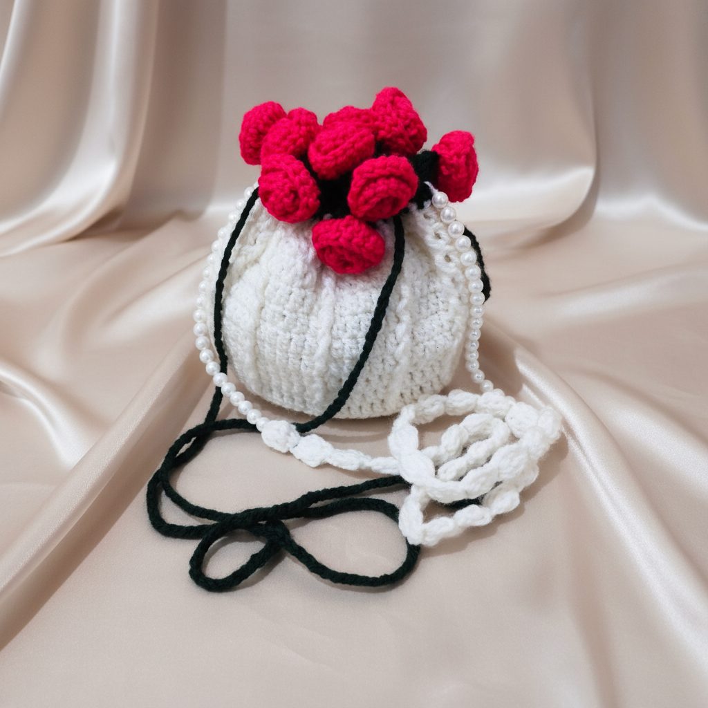 Rose Crochet Potli (Hot Pink)