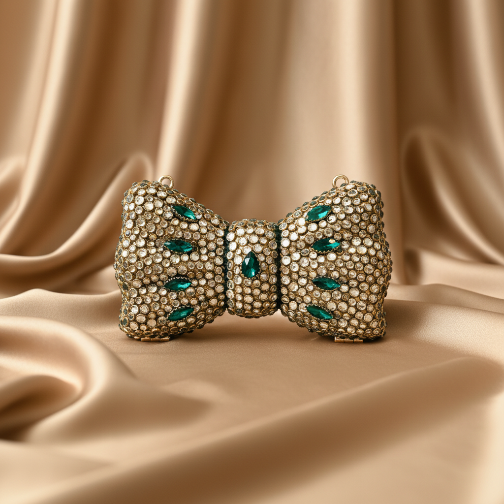 Kundan Bow Clutch (Green)