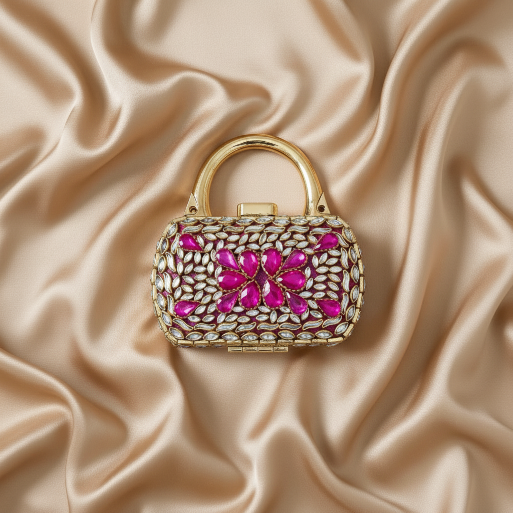Nawabi Kundan Clutch (Pink)