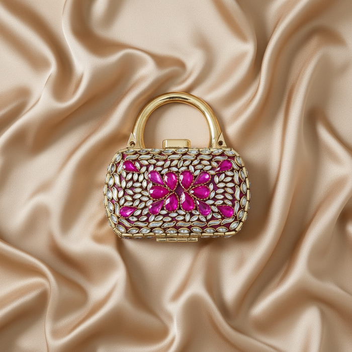 Nawabi Kundan Clutch (Pink)
