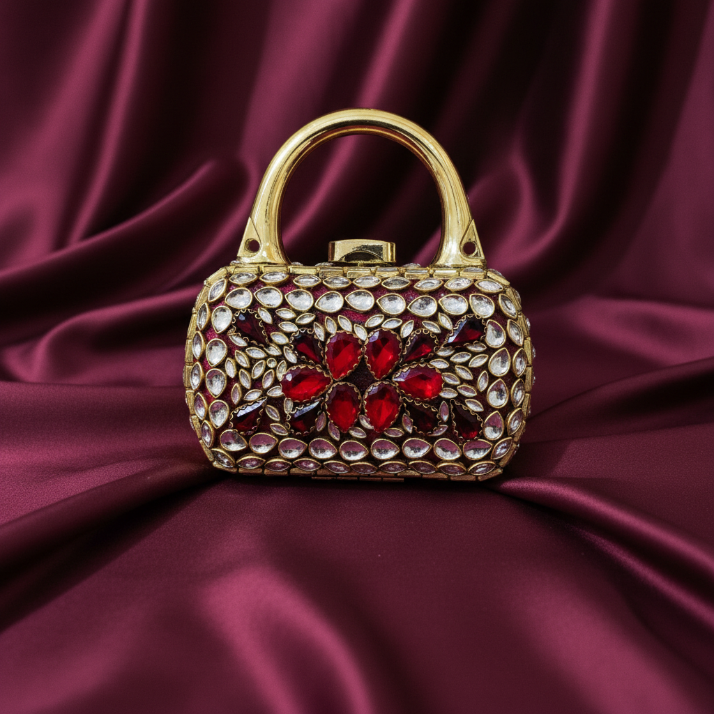 Nawabi Kundan Clutch (Red)