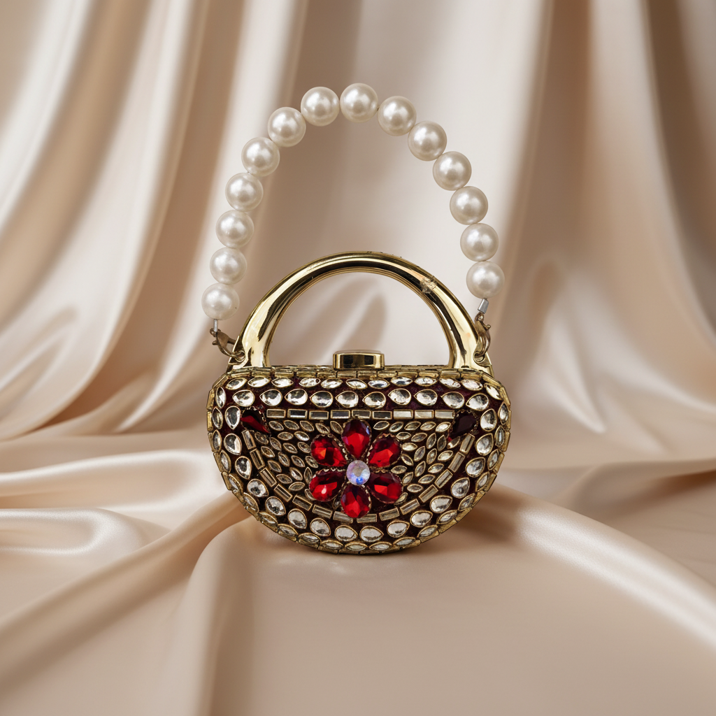 Mughlia Kundan Clutch (Red)