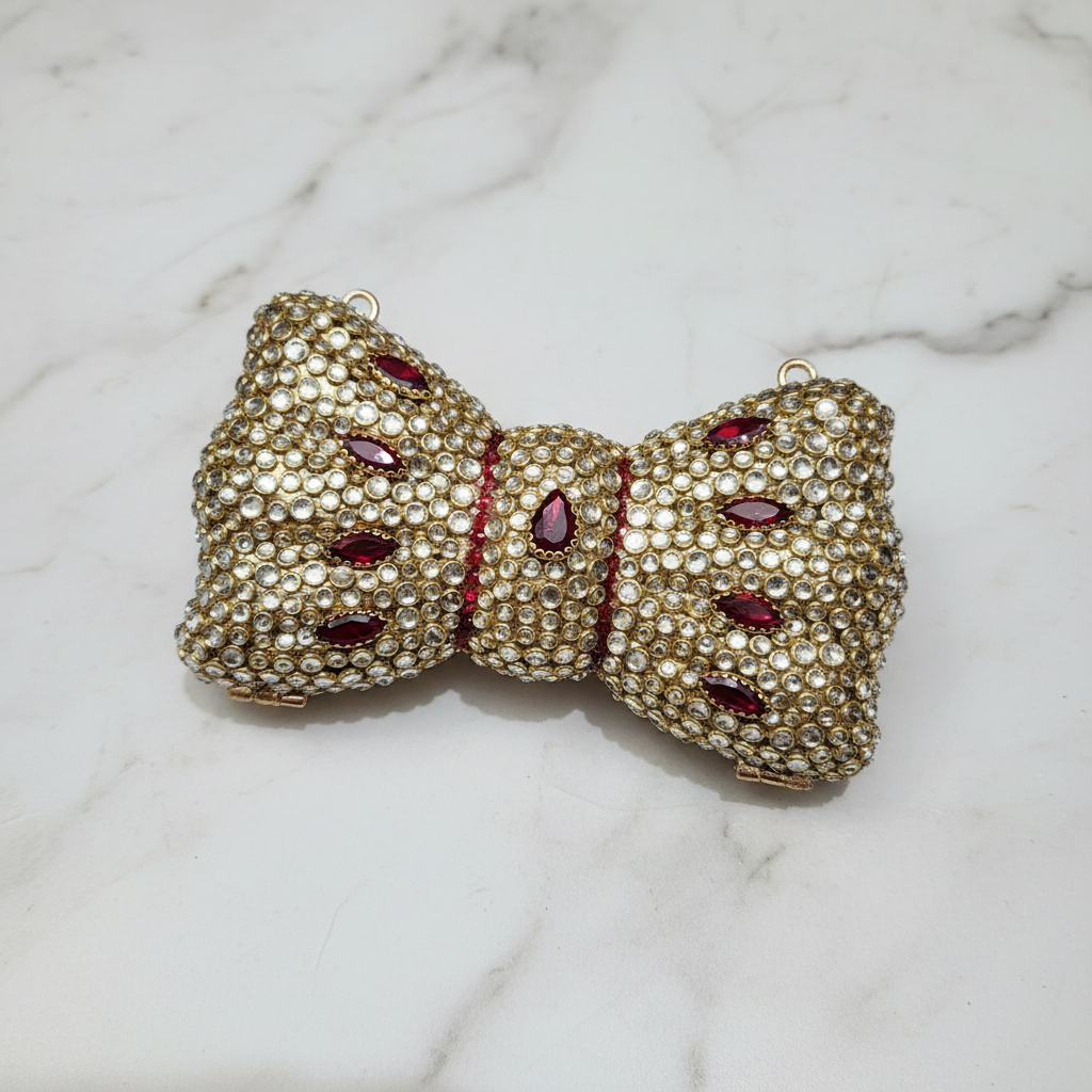 Kundan Bow Clutch (Red)