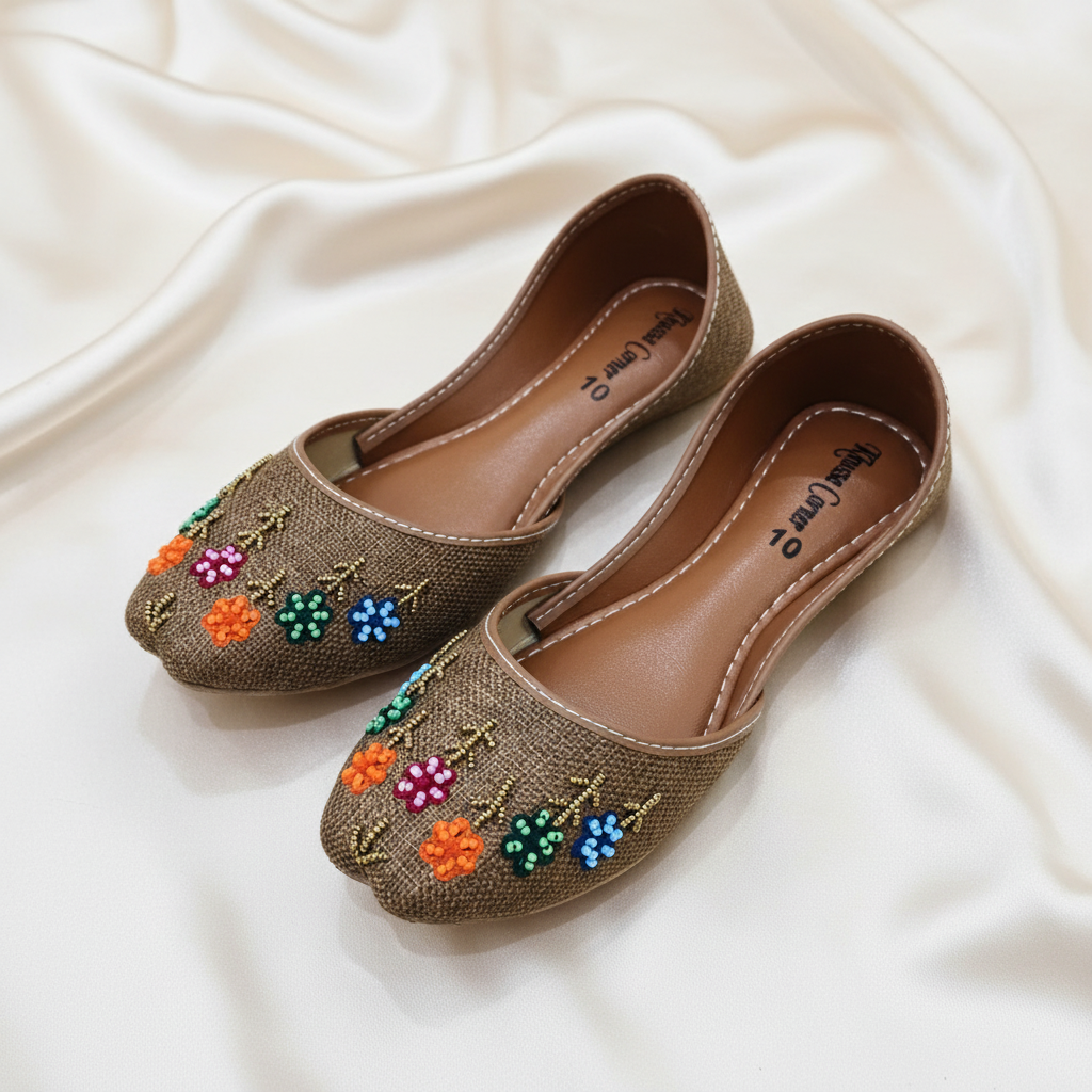 Floral Jute khussa(Brown)