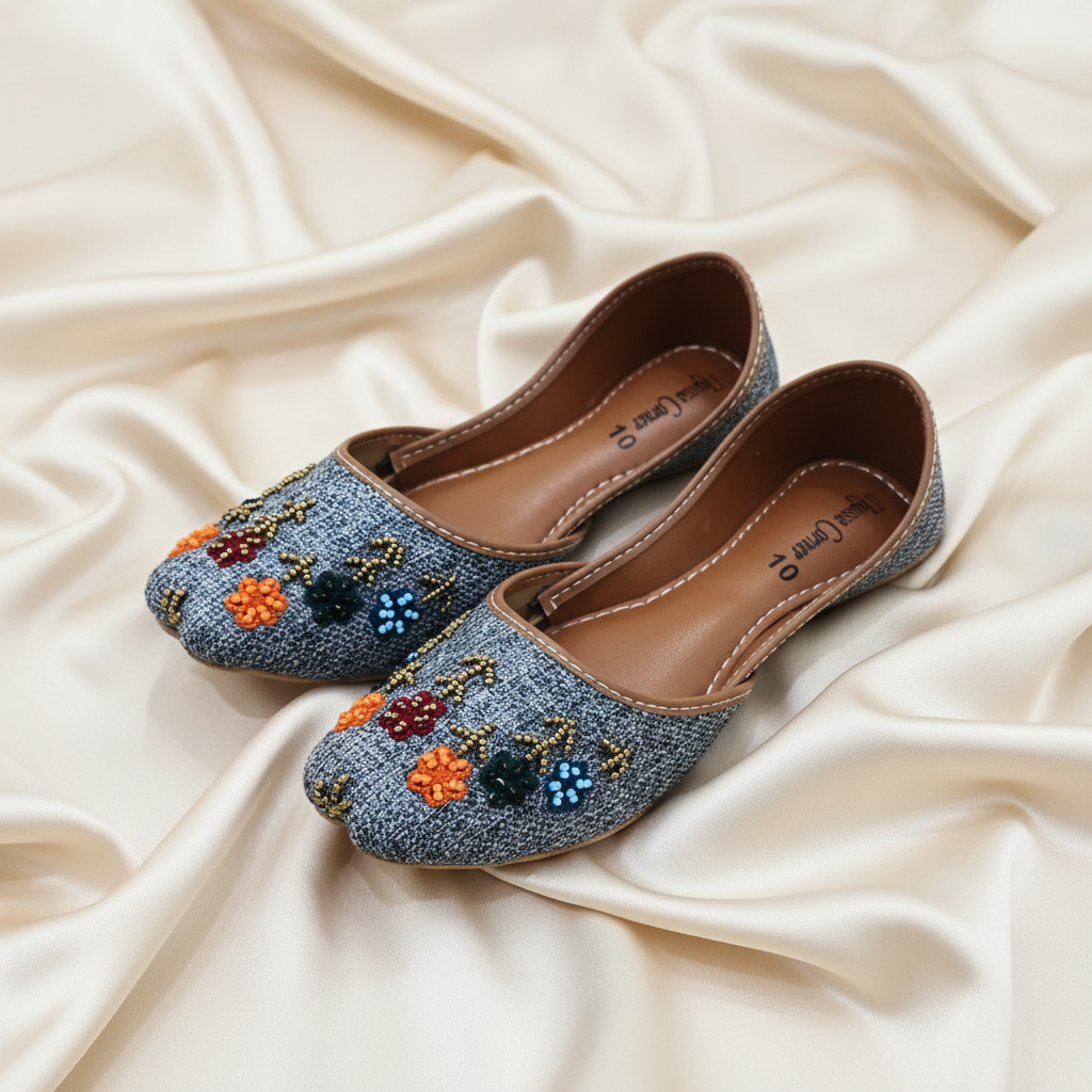 Floral Jute khussa(Grey)